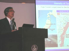 Haruki Takahashi, JGA Vice Chairman, delivering a presentation concerning the Great East Japan Earthquake