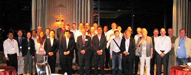 Participants at a welcome reception held at the Hotel Monterey Grasmere Osaka on May 13